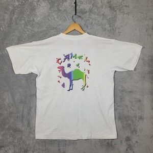 Vintage 1996 Camel Cigarettes Rainbow Splatter Pocket T-Shirt Mens XL White USA